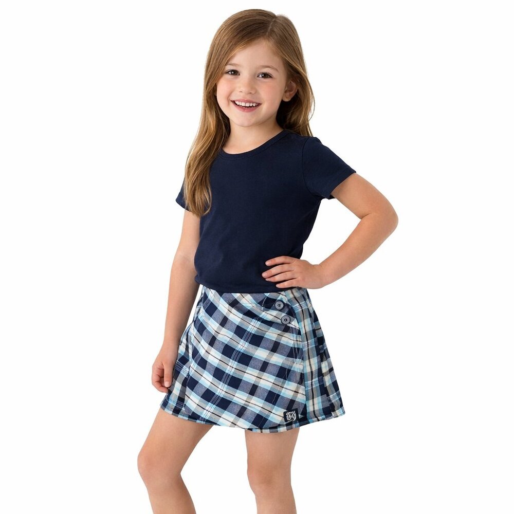 Justice Girls Plaid Pull Up Skort French Navy Stretch Waistband Blue XS 5/6